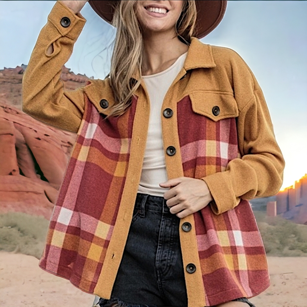 47909 Spliced Plaid Shacket